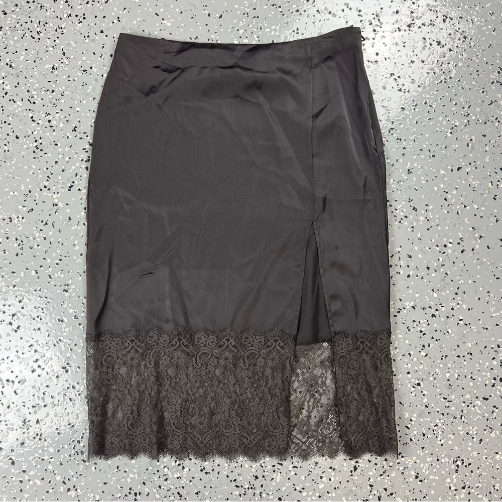 Elegant Brown Lace Trim Skirt
